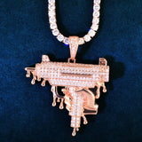 Gun Shape Men Pendant Necklace Chain Micro Pave Zircon Hip Hop Rock