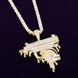 Gun Shape Pendant Necklace Iced Out CZ Men's Hip Hop Rock Jewelry