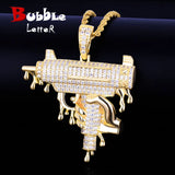 Gun Shape Pendant Necklace Iced Out CZ Men's Hip Hop Rock Jewelry
