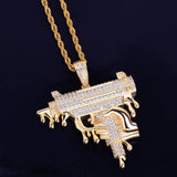 Gun Shape Pendant Necklace Iced Out CZ Men's Hip Hop Rock Jewelry