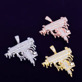Gun Shape Pendant Necklace Iced Out CZ Men's Hip Hop Rock Jewelry