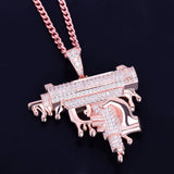 Gun Shape Pendant Necklace Iced Out CZ Men's Hip Hop Rock Jewelry