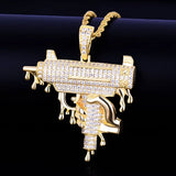 Gun Shape Pendant Necklace Iced Out CZ Men's Hip Hop Rock Jewelry