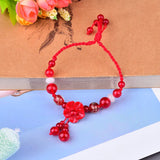 Red Rope Anklets Crystal Beads Flower Anklets
