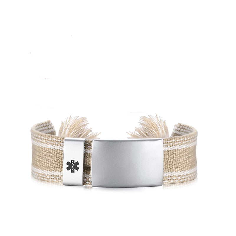 Hand-Made Beaded Stainless Steel Bar Bracelet for Medical Alert ID