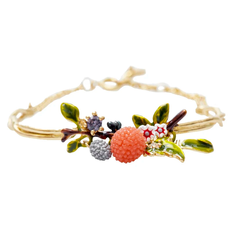 Enamel Colour Ceramic Glaze Fruits Raspberry Leaf Bracelet