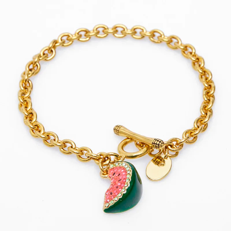 Enamel Watermelon Bracelet, Custom Lettering, Mother's Gift