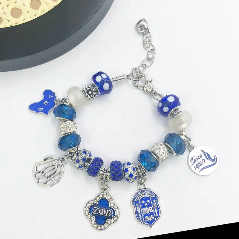 Greek Sorority Big Hole Beads ZPB Shield Map Charm Bracelet Man Jewelry