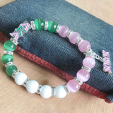 Greek Sorority Elastic Bracelet Green Pink Charm Pendant