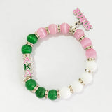 Greek Sorority Elastic Bracelet Green Pink Charm Pendant