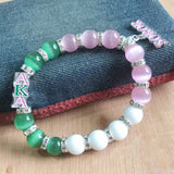 Greek Sorority Elastic Bracelet Green Pink Charm Pendant