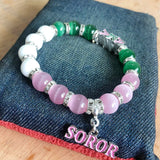 Greek Sorority Elastic Bracelet Green Pink Charm Pendant