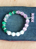 Greek Sorority Elastic Bracelet Green Pink Charm Pendant