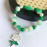 Greek Sorority Green Links Rose Letter Pearl Bracelet