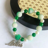 Greek Sorority Green Links Rose Letter Pearl Bracelet