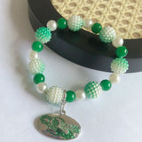 Greek Sorority Green Links Rose Letter Pearl Bracelet