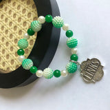 Greek Sorority Green Links Rose Letter Pearl Bracelet