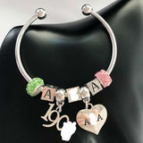 Green Pink Disco Ball Heart Letter Cuff Bangles Bracelet Jewelry