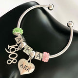 Green Pink Disco Ball Heart Letter Cuff Bangles Bracelet Jewelry