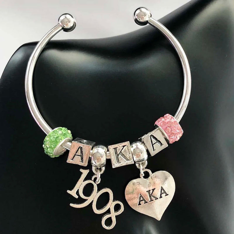 Green Pink Disco Ball Heart Letter Cuff Bangles Bracelet Jewelry