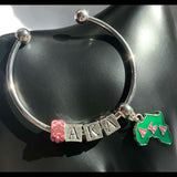 Green Pink Disco Ball Heart Letter Cuff Bangles Bracelet Jewelry
