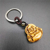 Tiger Eye Stone Keychain Maitreya Buddha for Women Men