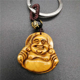 Tiger Eye Stone Keychain Maitreya Buddha for Women Men