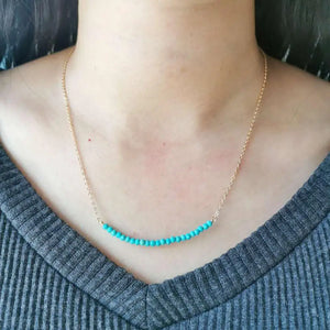 Turquoise Stone Choker Necklace 14K Filled Chain Boho Jewelry