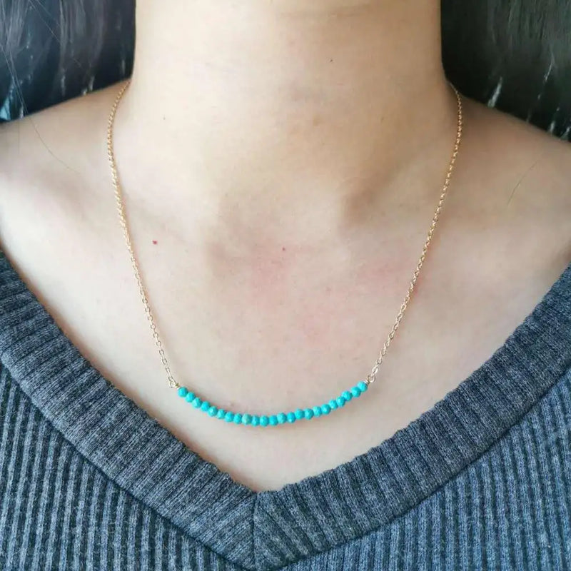 Turquoise Stone Choker Necklace 14K Filled Chain Boho Jewelry