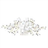 Hand Ceramic Flowers Bridal Hair Comb with Pearl Rhinestones