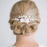 Hand Ceramic Flowers Bridal Hair Comb with Pearl Rhinestones