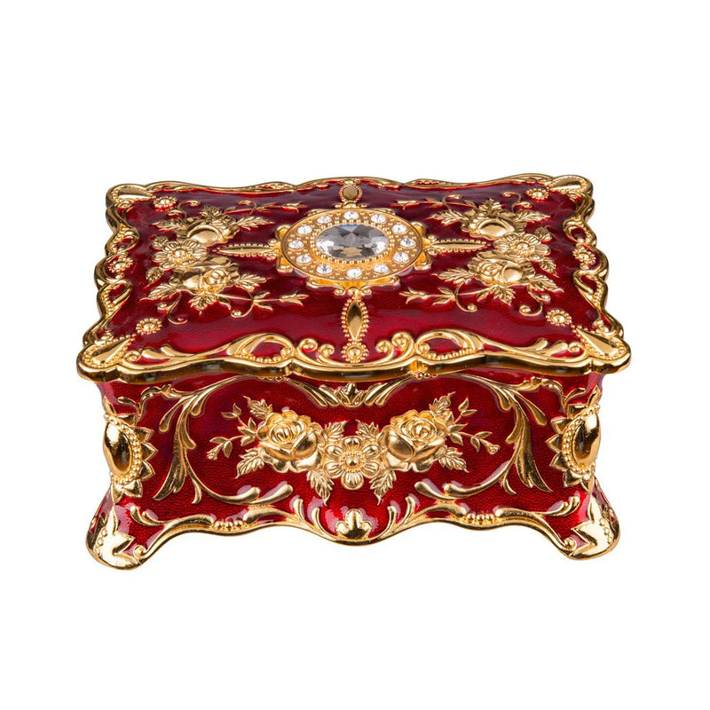 Hand Painted Rectangle Trinket Box Metal Carving Necklace Jewelry Storage