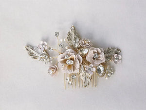 Hand Painted Floral Hair Comb Bridal Pin Vintage Leaf Headpiece