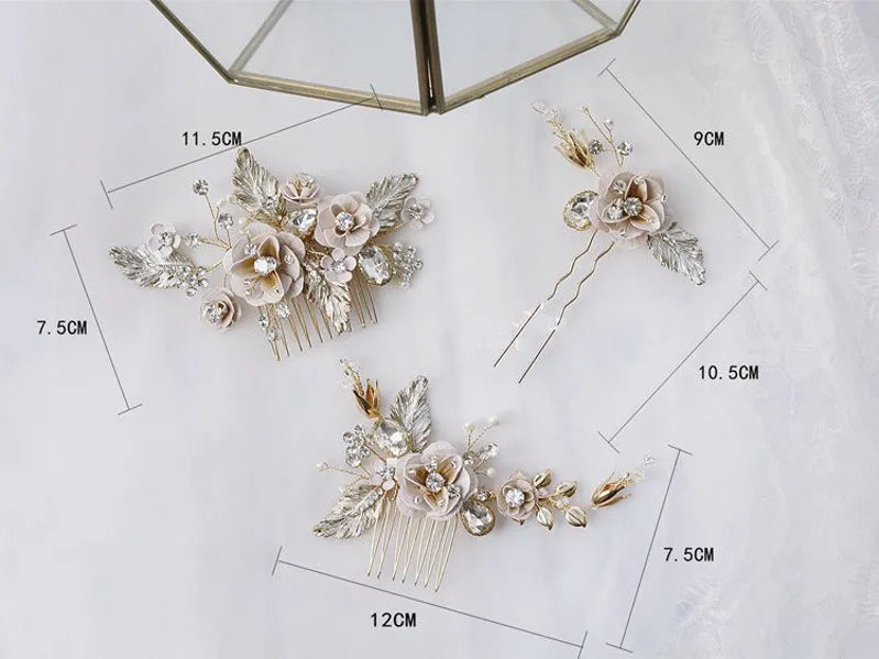 Hand Painted Floral Hair Comb Bridal Pin Vintage Leaf Headpiece