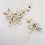 Hand Painted Floral Hair Comb Bridal Pin Vintage Leaf Headpiece