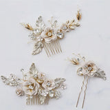 Hand Painted Floral Hair Comb Bridal Pin Vintage Leaf Headpiece