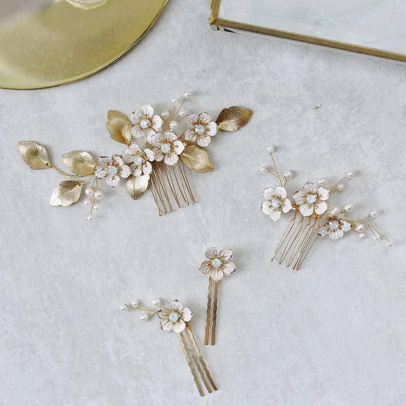 Floral Hair Pins Bridal Combs Vintage Wedding Headpiece Pearls