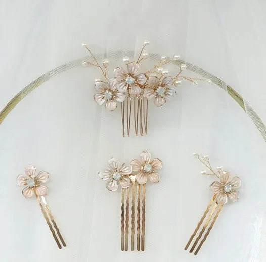 Floral Hair Pins Bridal Combs Vintage Wedding Headpiece Pearls