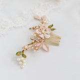 Hand Painted Flower Bridal Hair Comb Pins Rhinestone Wedding Headpiece