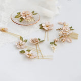Hand Painted Flower Bridal Hair Comb Pins Rhinestone Wedding Headpiece