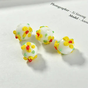 Vintage Flower Petals Glass Beads DIY Earrings Hairpin 8pc