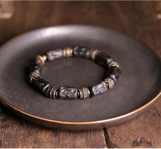 Hand Processed Strip Ebony Bracelet Hammered Copper Texture Wood Jewelry
