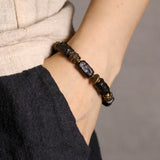 Hand Processed Strip Ebony Bracelet Hammered Copper Texture Wood Jewelry