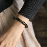 Hand Processed Strip Ebony Bracelet Hammered Copper Texture Wood Jewelry