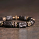 Hand Processed Strip Ebony Bracelet Hammered Copper Texture Wood Jewelry