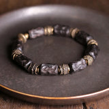 Hand Processed Strip Ebony Bracelet Hammered Copper Texture Wood Jewelry