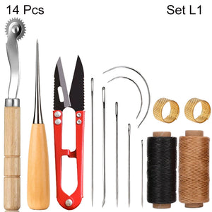 Leather Sewing Tools Kit with 30M Waxed Thread Needles Scissors Awl