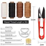 Leather Sewing Tools Kit with 30M Waxed Thread Needles Scissors Awl