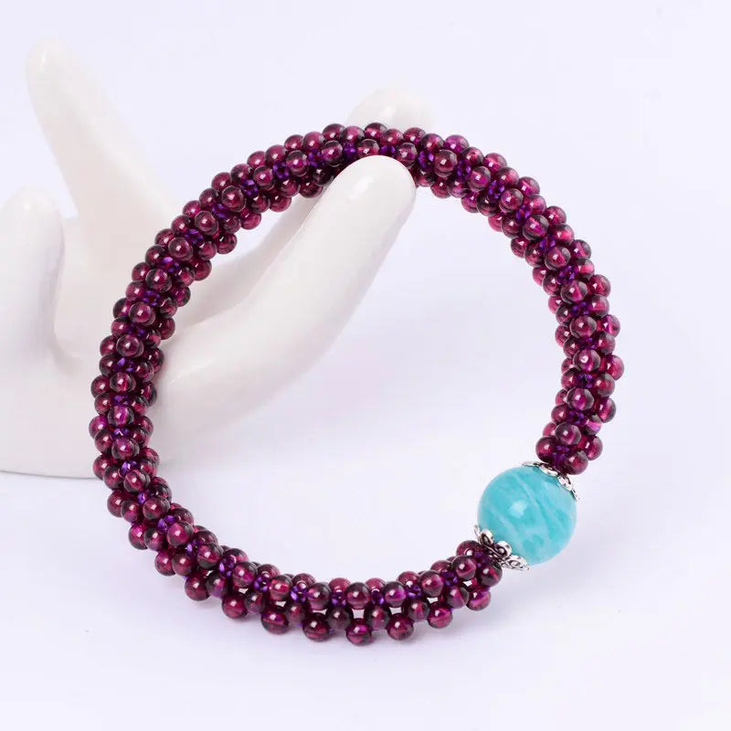 Hand Weave Garnet Bracelet Round Shape Elastic w3483