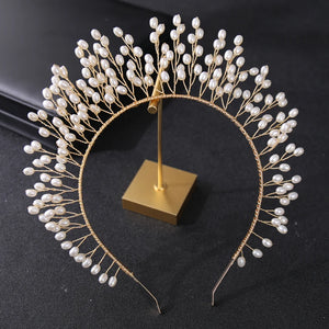 Pearl Headband Leaf Hairhoop Bride Crown Tiara Wedding Hair Accessory